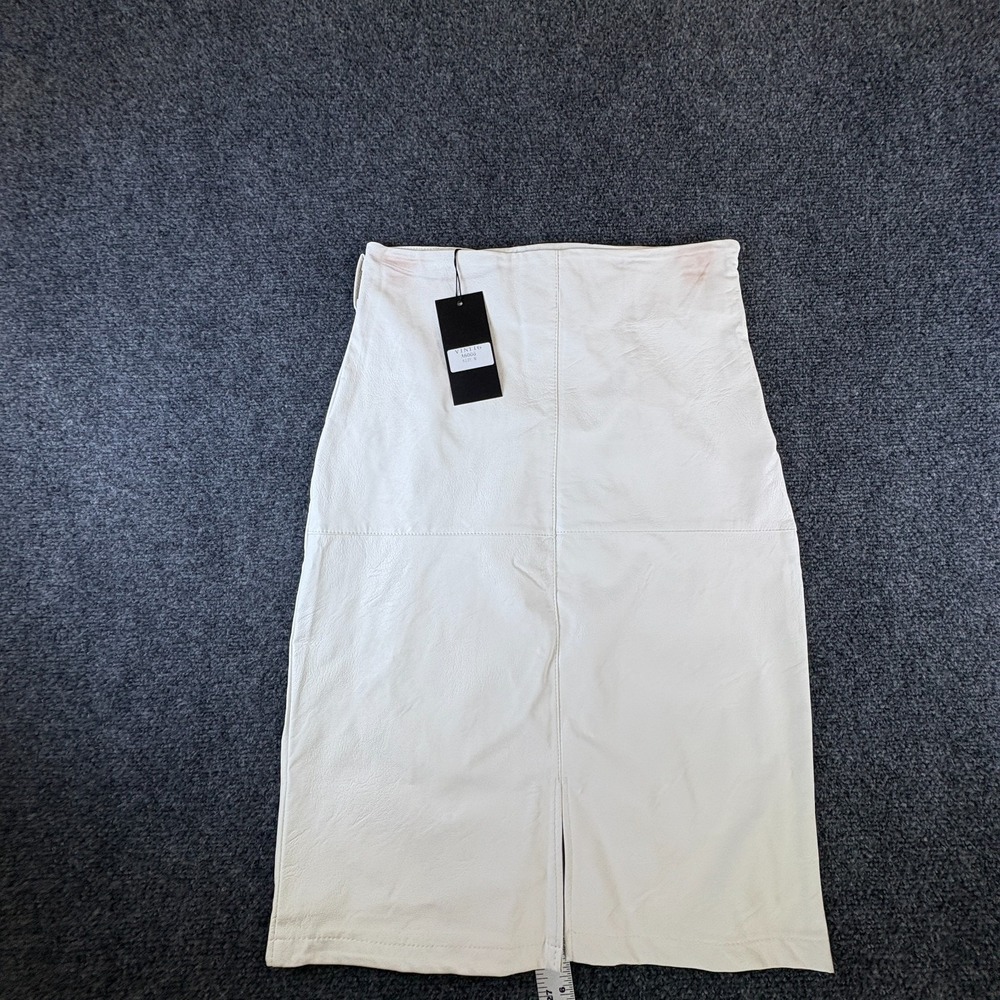 Venti6 Midi Pencil Skirt Womens M 28x24 Off White Faux Leather Slit Front READ